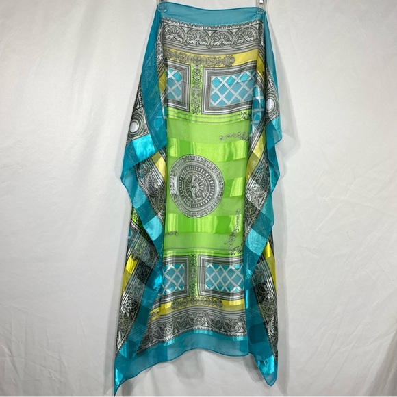 Space Age Cyan, Gold & Green Satiny & Sheer Scarf - Picture 5 of 6